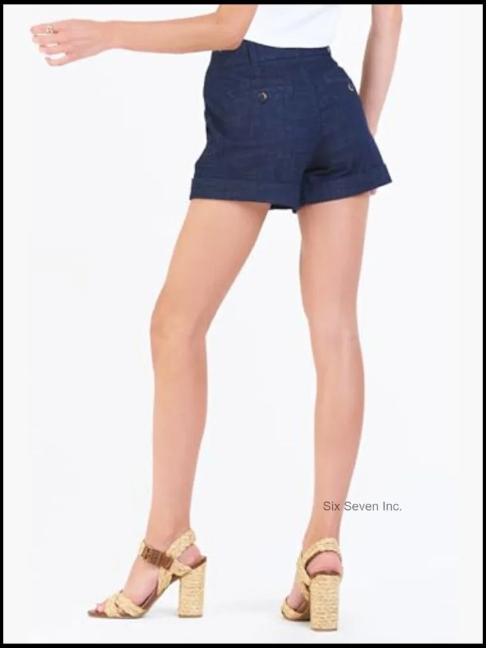 Low Rise Denim Shorts Tailored Trouser Fit Cuffed Hem Stretch